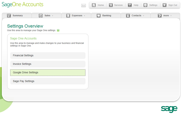 Sage One Accounts Settings Overview