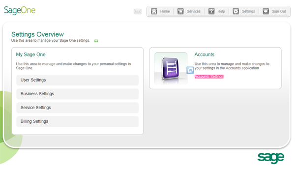 Sage One Accounts Settings