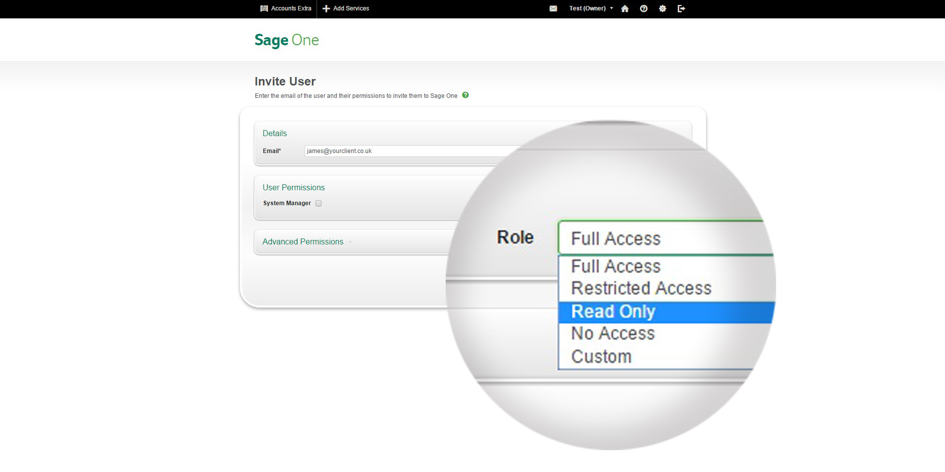 In Sage One you can set user rights to control what your clients can see and access. Making it easier to share information.